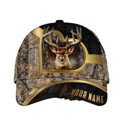 Custom Deer Hunting Black Gold Baseball Cap, Custom Deer 3D Printed Cap For Hunters CP0445