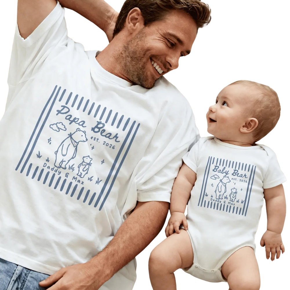 Papa Bear Baby Bear Custom Daddy And Me Matching T Shirt, Personalized Bear Father Day Matching Shirts ET1164