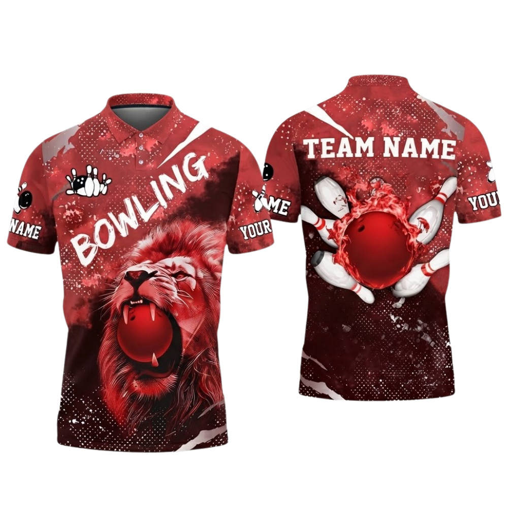 Custom Lion Men's Blue Bowling Polo Shirt, Custom Lion Bowling Team Shirts BZ0622