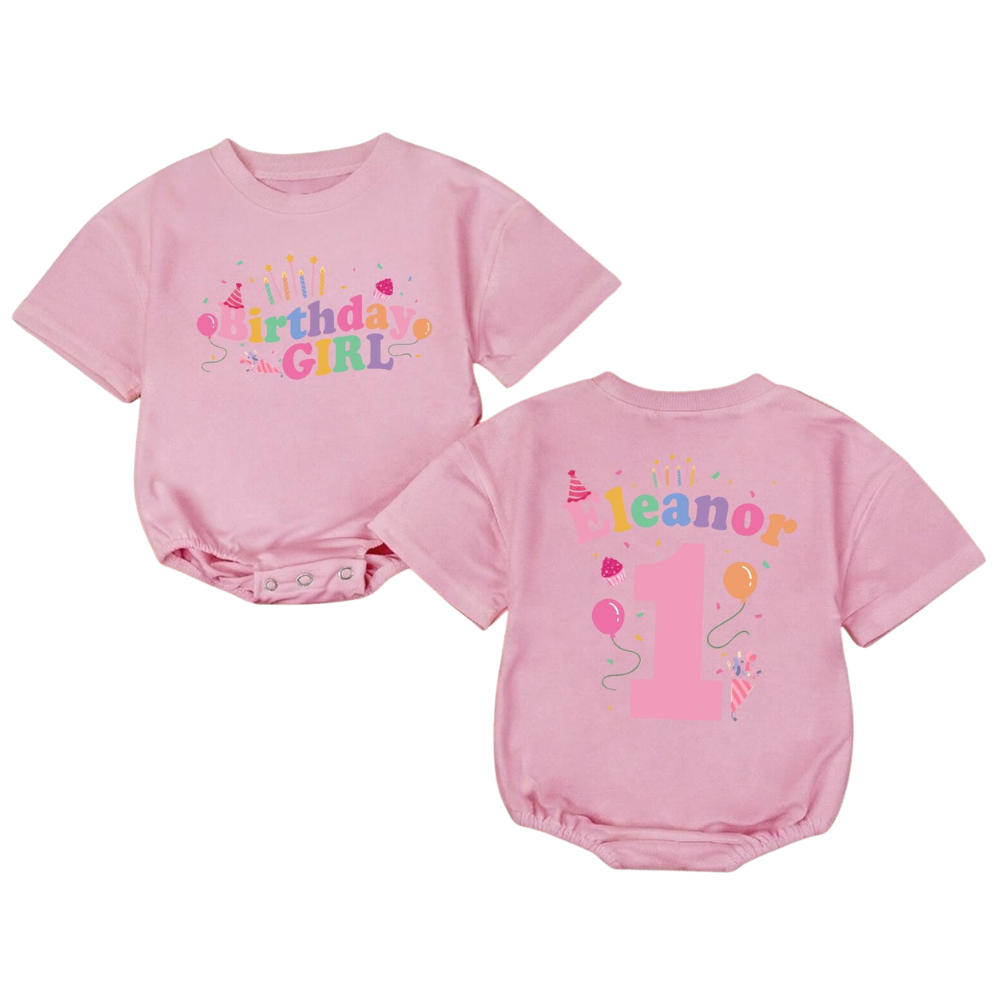 Personalized 1st Birthday Girl Baby T Shirt Romper, Custom Name Baby Girl First Birthday Romper BB0198