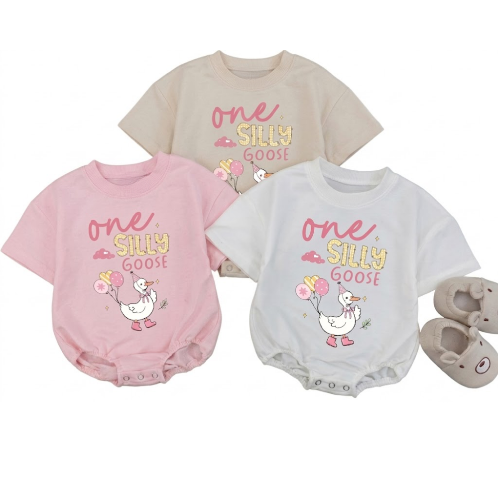 Custom One Silly Goose Birthday Baby T Shirt Romper, Custom Goose First Birthday Baby Romper BB0272