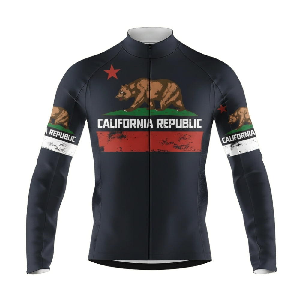 Custom California Bear Men's Black Cycling Long Sleeve Jersey, Custom California Cycling Jersey CZ0046