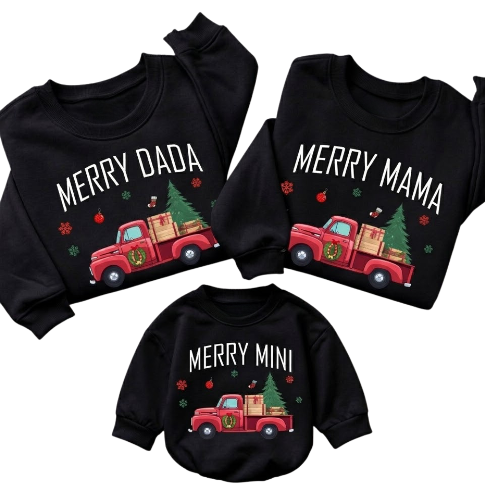 Merry Dada Mama Mini Matching Christmas Sweatshirt, Custom Family Christmas Sweatshirt ET1683