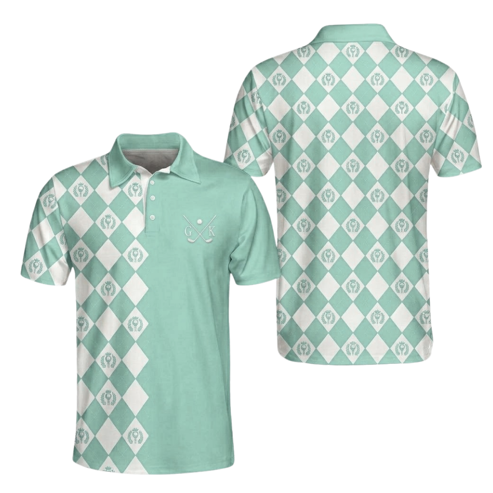 Custom Argyle Pink Golf Polo Shirt Mens, Custom Initial Name Argyle Golf Shirts GE0577