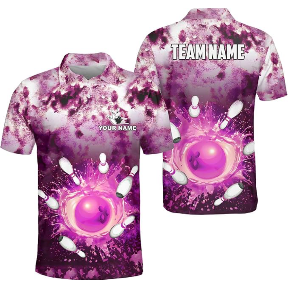 Custom Team Purple Splash Bowling Polo Shirt For Mens, Custom Bowling Shirt BZ0788