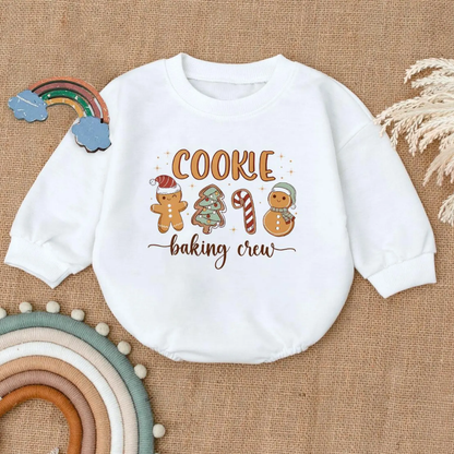 Cookie Baking Crew Gingerbread Candy Christmas Baby Romper Sweatshirt, Cute Christmas Baby Romper Sweatshirt BB0103