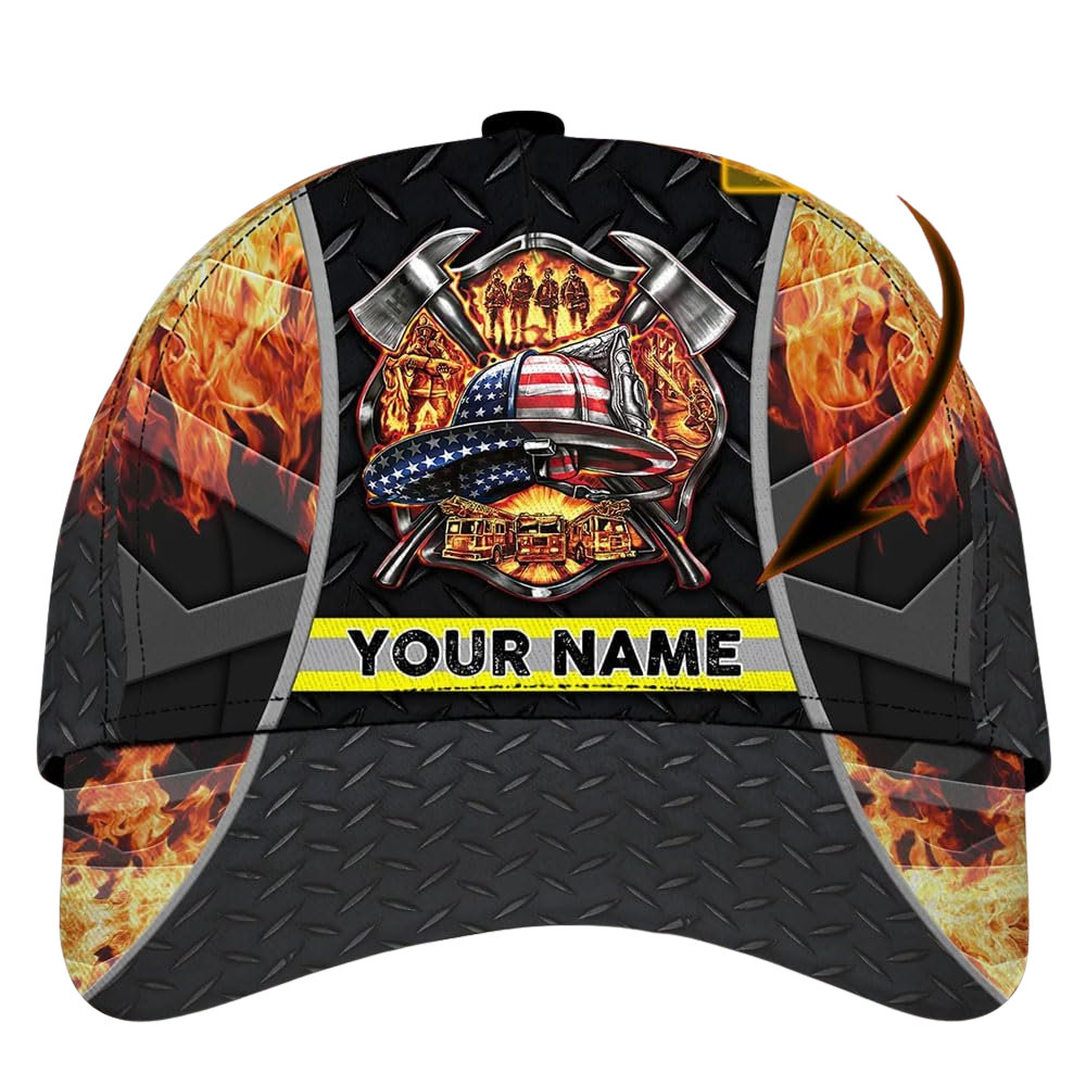 Custom Firefighter Flame Baseball 3D Printed Cap, Custom Name Fireman Cap Hat CP0558
