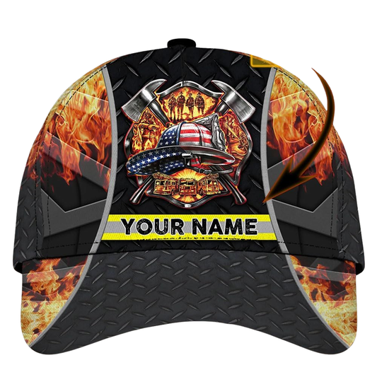 Custom Firefighter Flame Baseball 3D Printed Cap, Custom Name Fireman Cap Hat CP0558