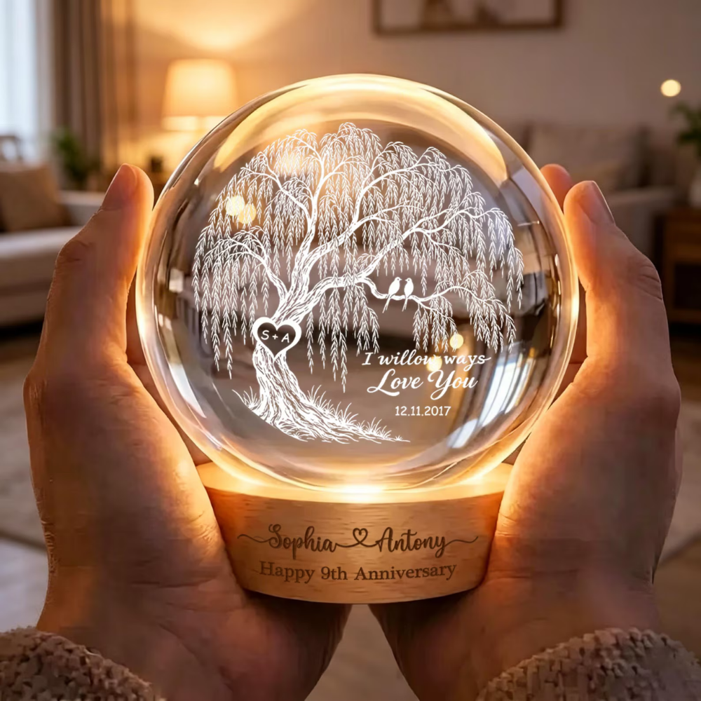 I Willow Ways Love You Custom Willow Tree Crystal Ball Led Night Light, Custom 9th Wedding Anniversary Night Light WD0922