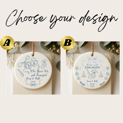 The Year We Got Engaged Personalized Couple Ceramic Ornament, Custom Wedding Engagement Ornament WD0305