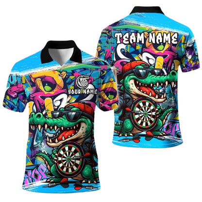Custom Funny Crocodile Graffiti Darts Polo Shirt For Mens, Custom Crocodile Darts Team Shirts DE0034