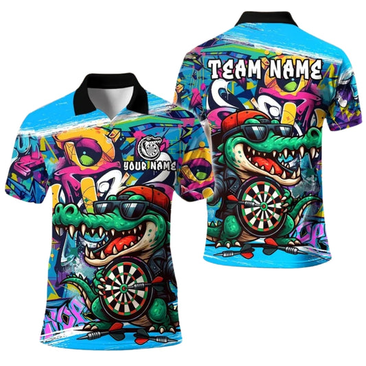 Custom Funny Crocodile Graffiti Darts Polo Shirt For Mens, Custom Crocodile Darts Team Shirts DE0034