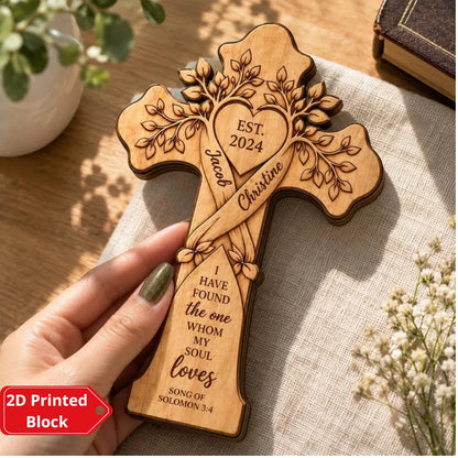 I Have Found The One Whom My Soul Loves Personalized Couple Name And Year Layer Wooden Plaque, Custom Christian Wedding Keepsake Wooden Block WD0999