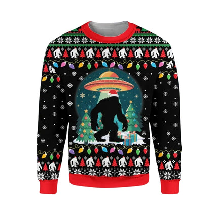 Bigfoot UFO Christmas Sweatshirt 3D Pinted, Sasquatch Lover Sweatshirt For Xmas 2D1086