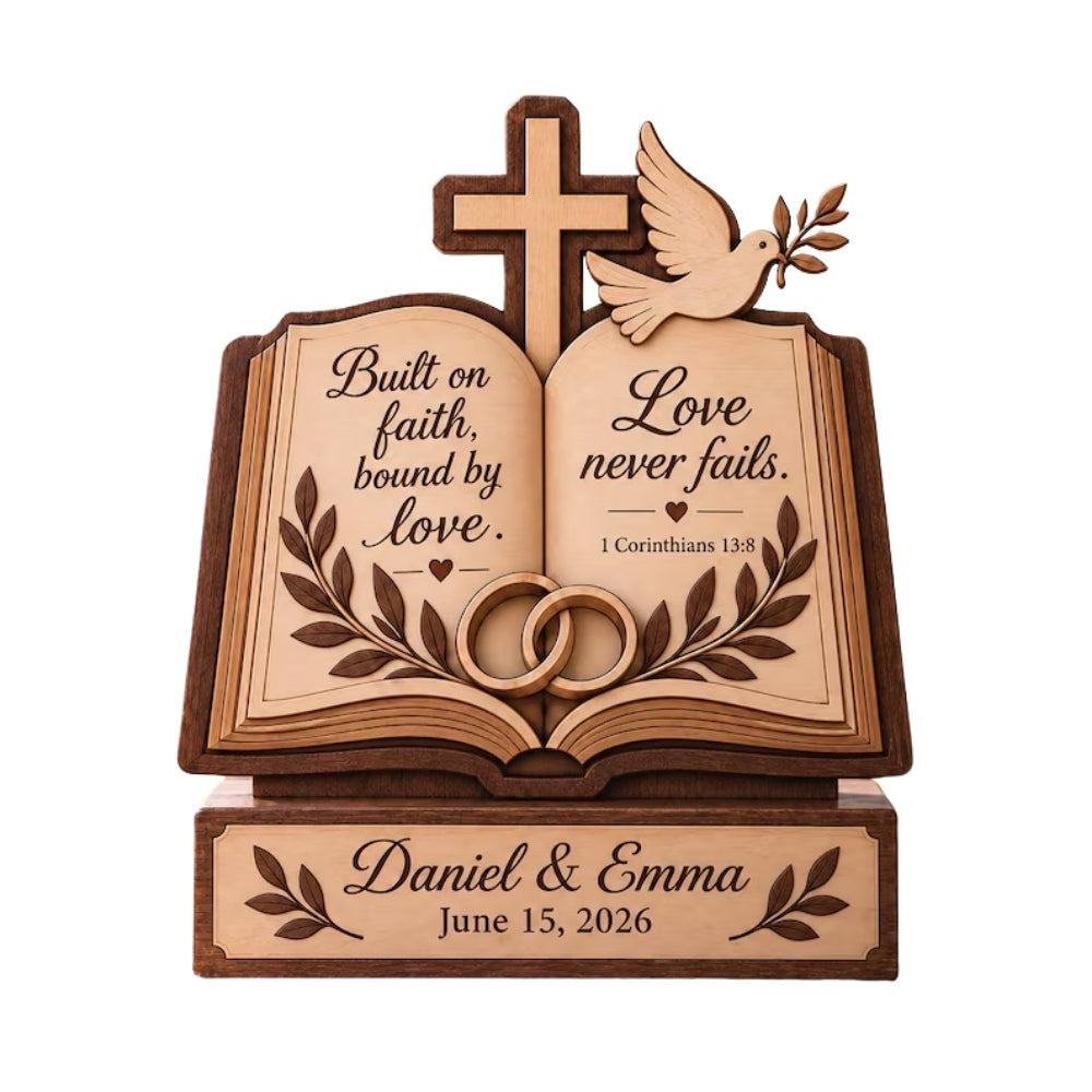 Built On Faith Bound By Love Custom Christian Bible Verse Wedding Wooden Plaque, Custom Faith Wedding Wooden Block WD0801