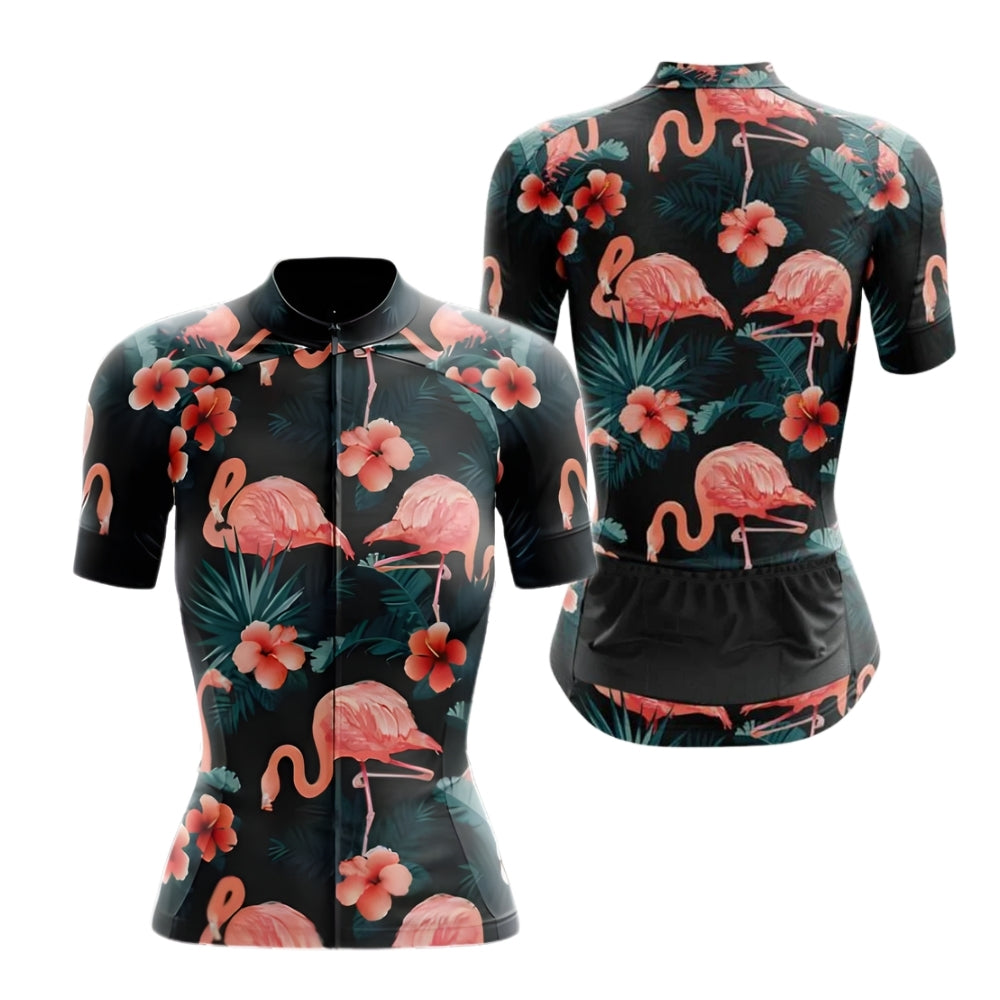 Tropical Flamingo Women's Cycling Short Sleeve Jerseys, Flamingo Cycling Jerseys For Ladies CZ0075