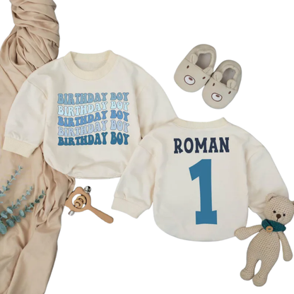 1st Birthday Boy Custom Baby Name Romper Sweater, Custom First Birthday Romper Sweatshirt For Baby Boy BB0258