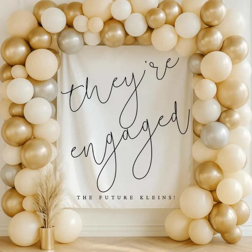 They're Engaged Personalized Engagement Party Minimalist Banner, Custom Engagement Banner WD0416