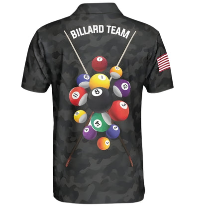 Custom Black Camo Billiard Men Polo Shirt, Custom Camo Billiard Team Shirts BIZ0200