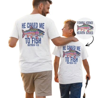 He Called Me To Fish Matthew 4:19 Matching Father And Son Fishing T Shirt, Fishing Christian Matching Dad And Son  Shirts ET0803