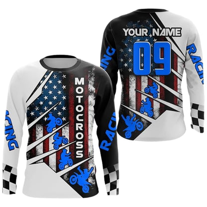 Custom American Flag Motocross Long Sleeve Jersey Mens, Custom Patriotic Racing Dirt Bike Shirts MZ0079