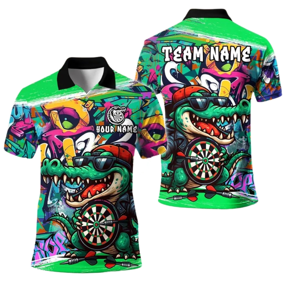 Custom Funny Crocodile Graffiti Darts Polo Shirt For Mens, Custom Crocodile Darts Team Shirts DE0034
