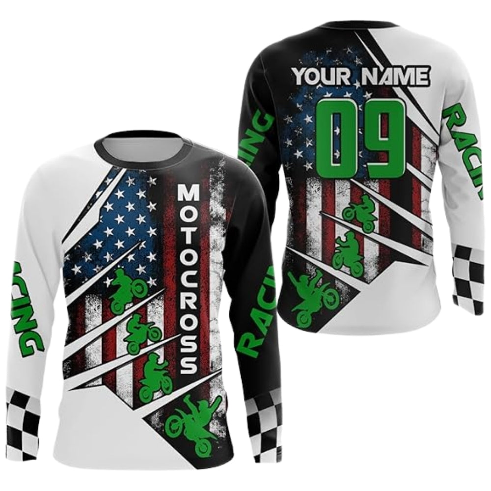 Custom American Flag Motocross Long Sleeve Jersey Mens, Custom Patriotic Racing Dirt Bike Shirts MZ0079