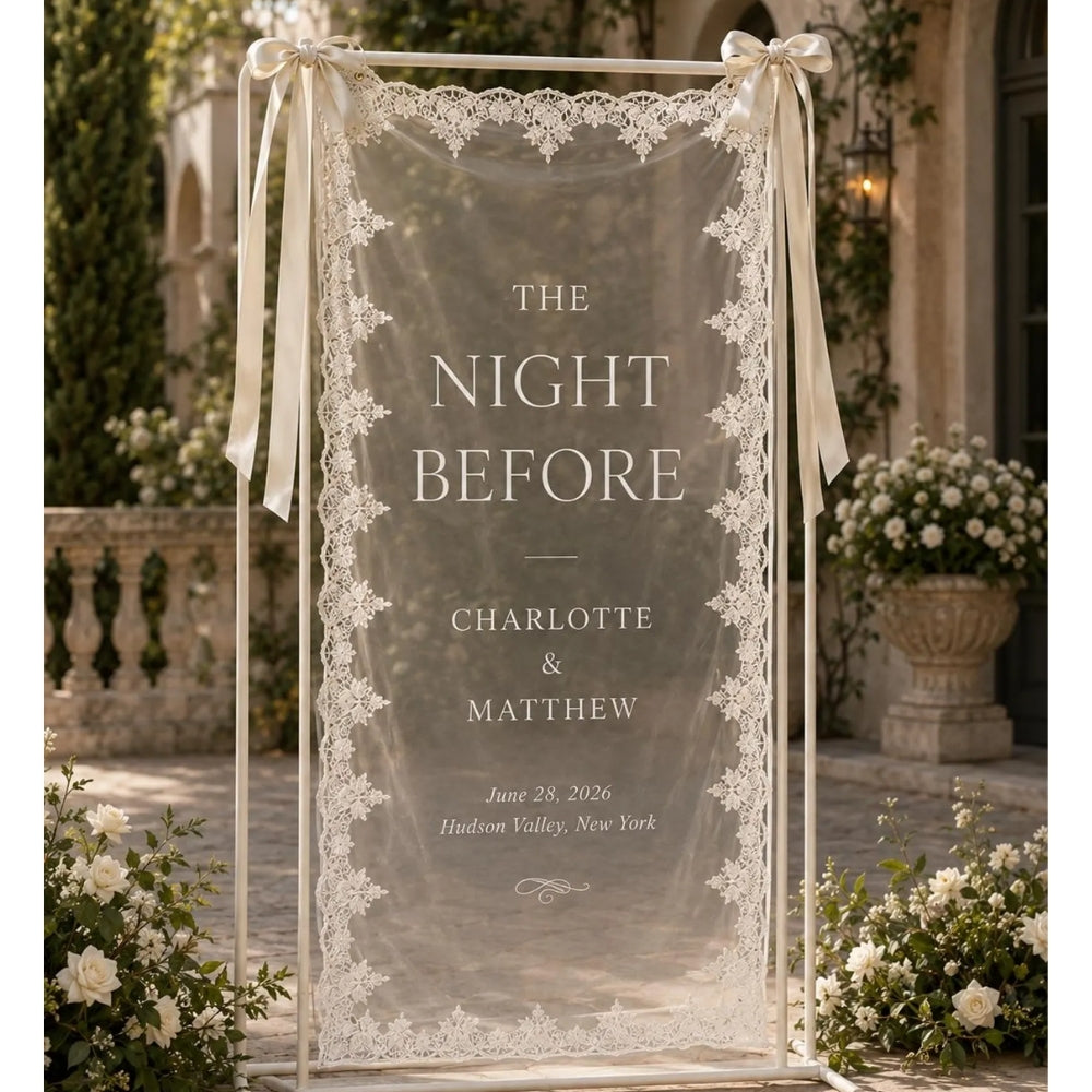 Personalized The Night Before Lace Welcome Banner With Couple Name, Custom Rehearsal Dinner Welcome Sign WD0393