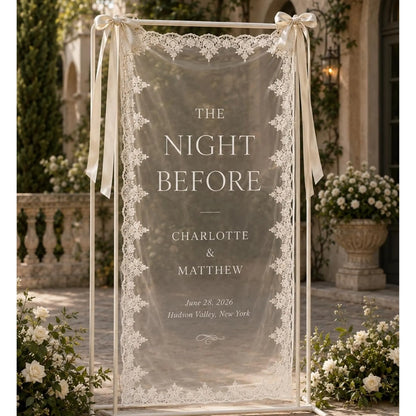 Personalized The Night Before Lace Welcome Banner With Couple Name, Custom Rehearsal Dinner Welcome Sign WD0393