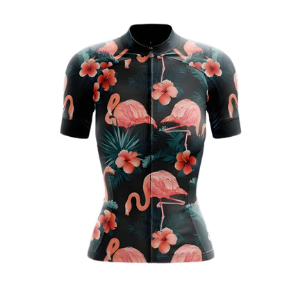 Tropical Flamingo Women's Cycling Short Sleeve Jerseys, Flamingo Cycling Jerseys For Ladies CZ0075