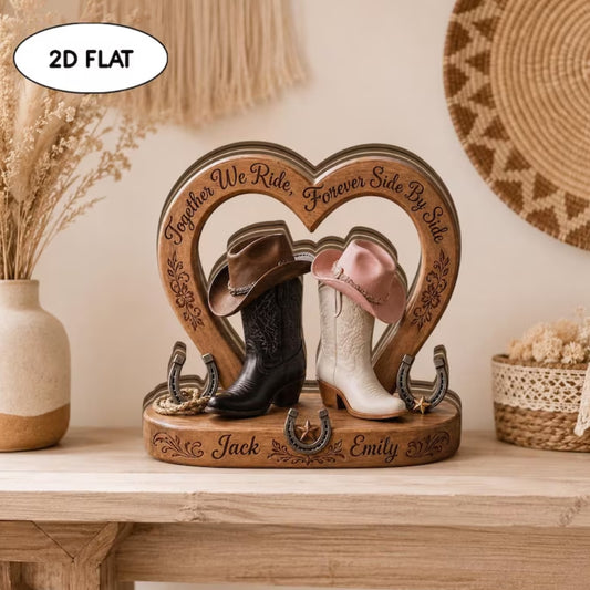 Custom Cowboy Boots Couple Layer Wooden Plaque, Custom Western Wedding Keepsake Wooden Block WD1000