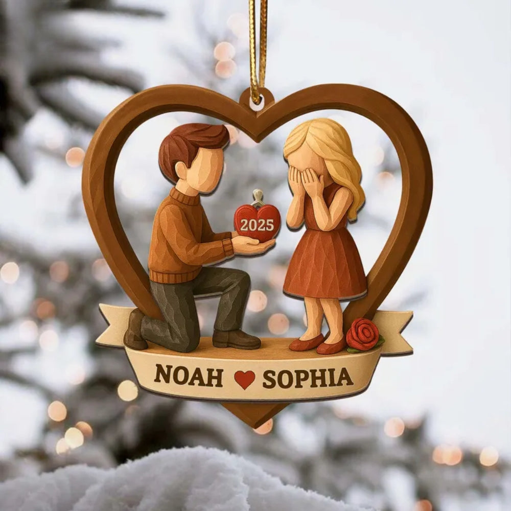 Personalized Couple Marriage Proposal 2 Layered Wooden Ornament, Custom Engaged Ornament WD0038