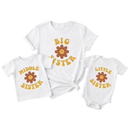 Flower Big Sister Middle Sister Little Sister Matching T Shirt, Floral Sibling Matching Shirts ET1457