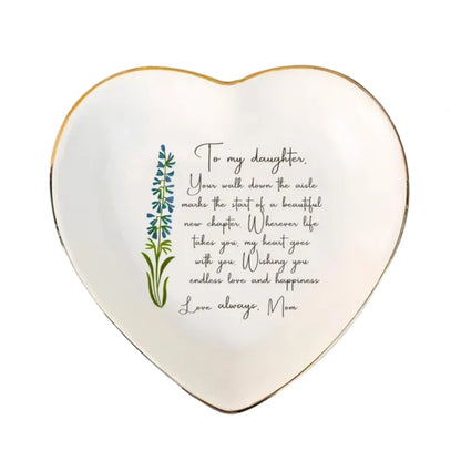 To My Daughter Custom Birth Month Flower Ring Dish On Her Wedding Day, Personalized Wedding Jewelry Dish For Daughter WD0155