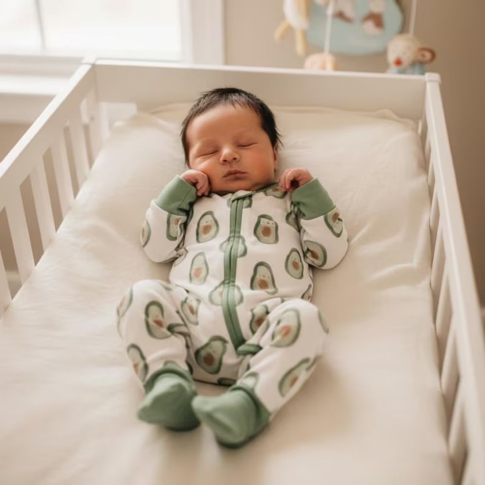 Avocado Green White Baby Romper With Convertible Zipper, Avocado Baby Convertible Romper BB0353