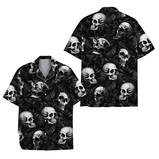 Tropical Skull Black Hawaiian Shirt For Men Women, Skull Hawaiian Shirts HE0048
