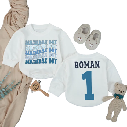 1st Birthday Boy Custom Baby Name Romper Sweater, Custom First Birthday Romper Sweatshirt For Baby Boy BB0258