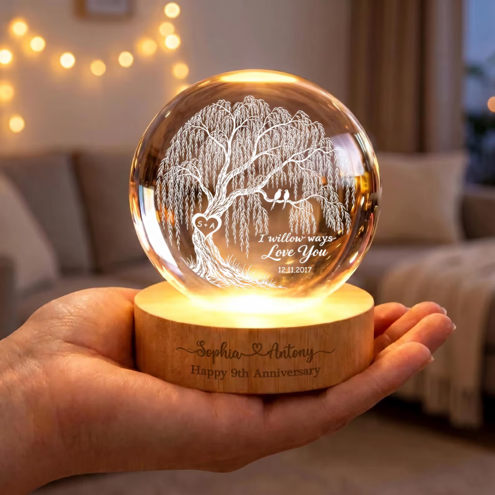 I Willow Ways Love You Custom Willow Tree Crystal Ball Led Night Light, Custom 9th Wedding Anniversary Night Light WD0922