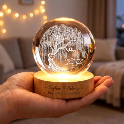 I Willow Ways Love You Custom Willow Tree Crystal Ball Led Night Light, Custom 9th Wedding Anniversary Night Light WD0922