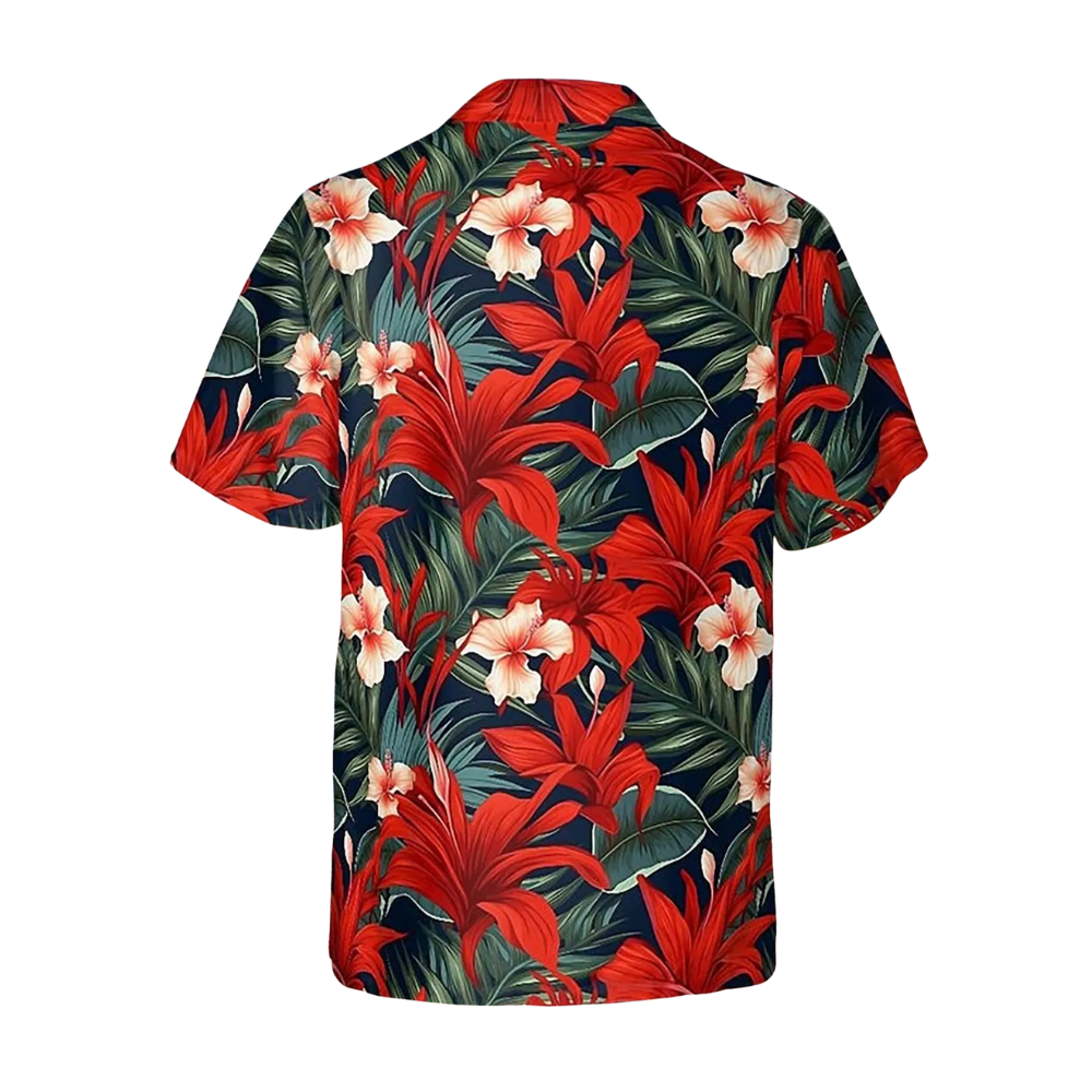 Tropical Red Flower Hawaiian Shirt Men Women, Floral Tropical Hawaiian Shirts HE0291
