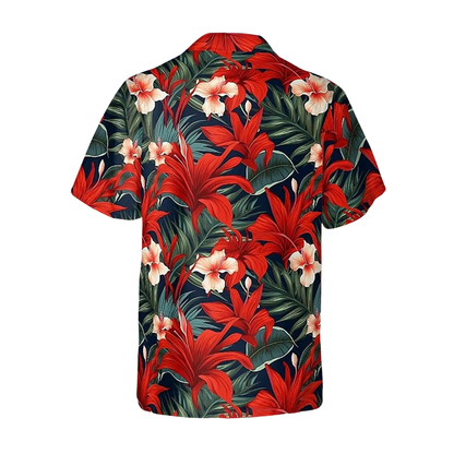 Tropical Red Flower Hawaiian Shirt Men Women, Floral Tropical Hawaiian Shirts HE0291