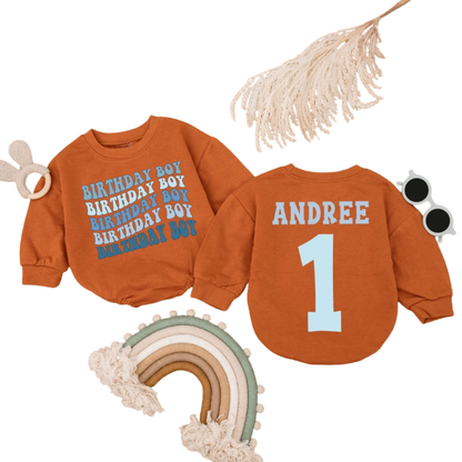 1st Birthday Boy Custom Baby Name Romper Sweater, Custom First Birthday Romper Sweatshirt For Baby Boy BB0258