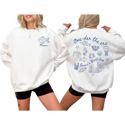 One-der The Sea Custom 1st Birthday Matching Family Sweatshirt, Custom Ocean First Birthday Sweatshirt For Family ET1541