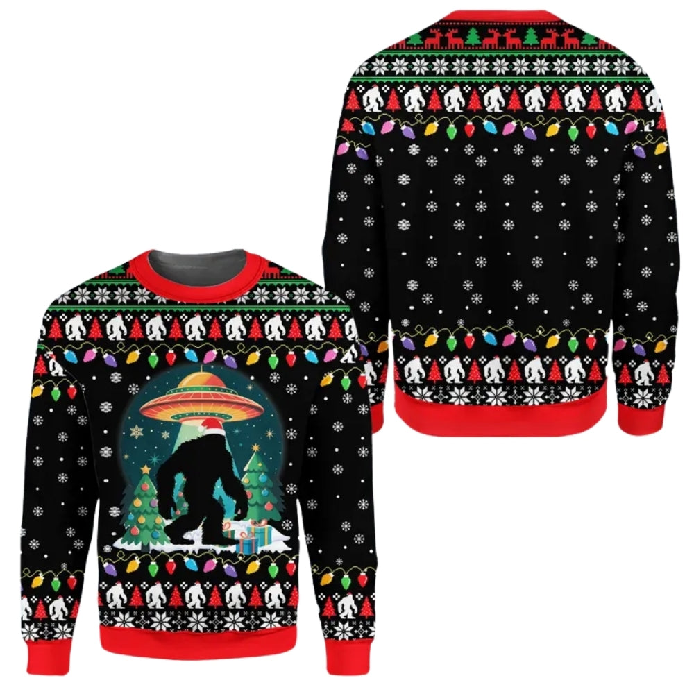 Bigfoot UFO Christmas Sweatshirt 3D Pinted, Sasquatch Lover Sweatshirt For Xmas 2D1086
