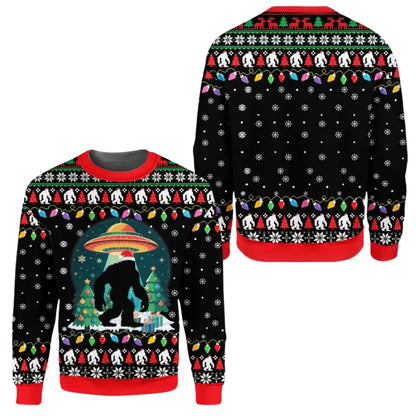 Bigfoot UFO Christmas Sweatshirt 3D Pinted, Sasquatch Lover Sweatshirt For Xmas 2D1086