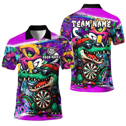 Custom Funny Crocodile Graffiti Darts Polo Shirt For Mens, Custom Crocodile Darts Team Shirts DE0034