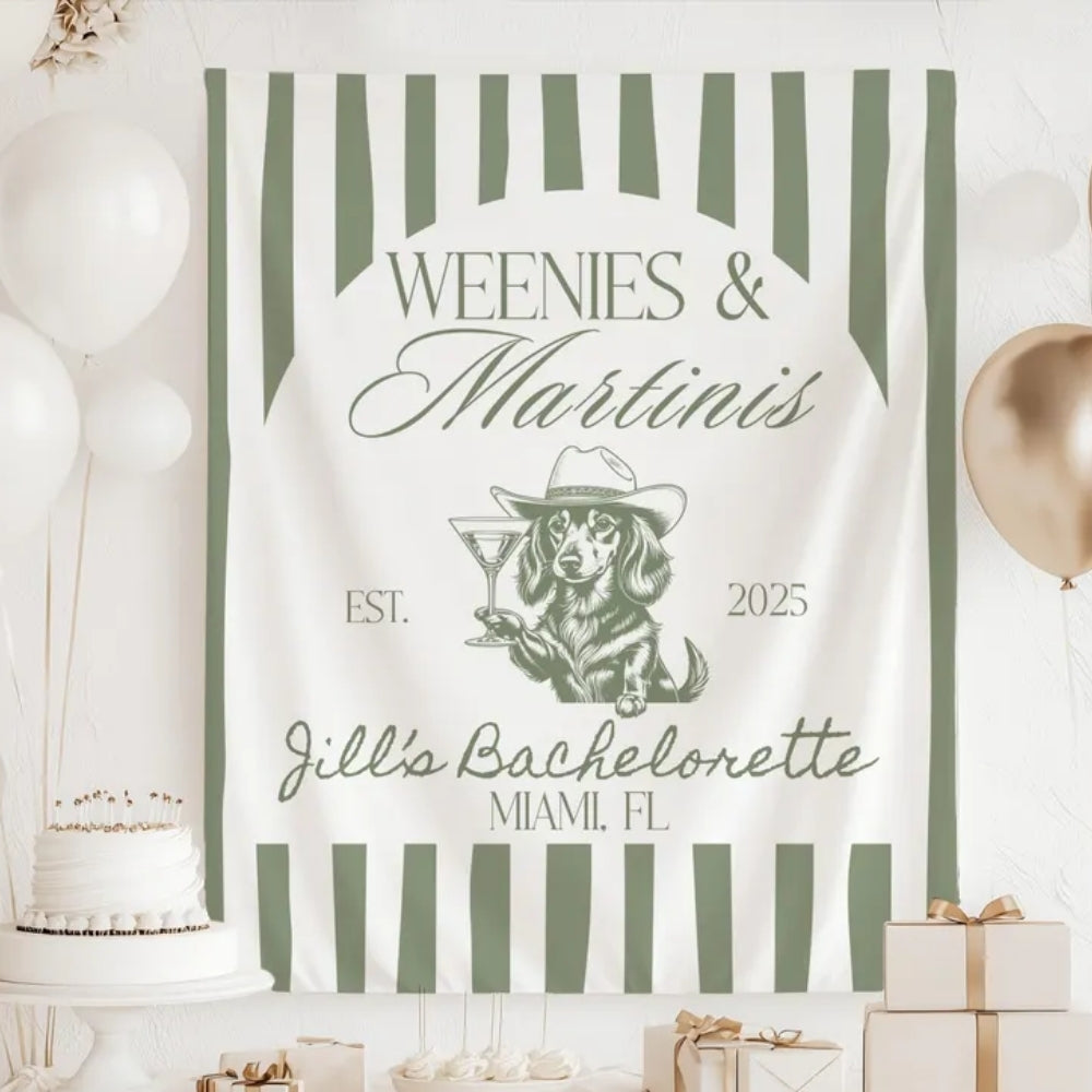 Custom Weenies and Martinis Bachelorette Banner, Custom Dachshund And Cocktail Banner For Bachelorette Party WD0533