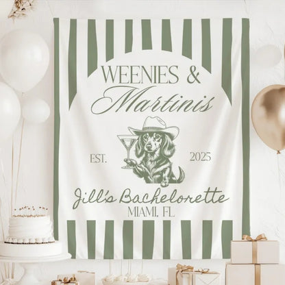 Custom Weenies and Martinis Bachelorette Banner, Custom Dachshund And Cocktail Banner For Bachelorette Party WD0533