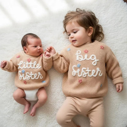 Big Sister Little Sister Baby Embroidered Sweater, Sister Sibling Baby Sweatshirt BB0775