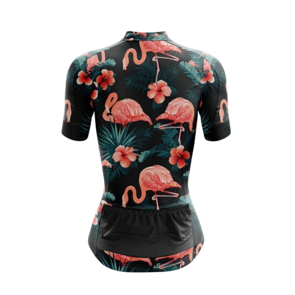 Tropical Flamingo Women's Cycling Short Sleeve Jerseys, Flamingo Cycling Jerseys For Ladies CZ0075
